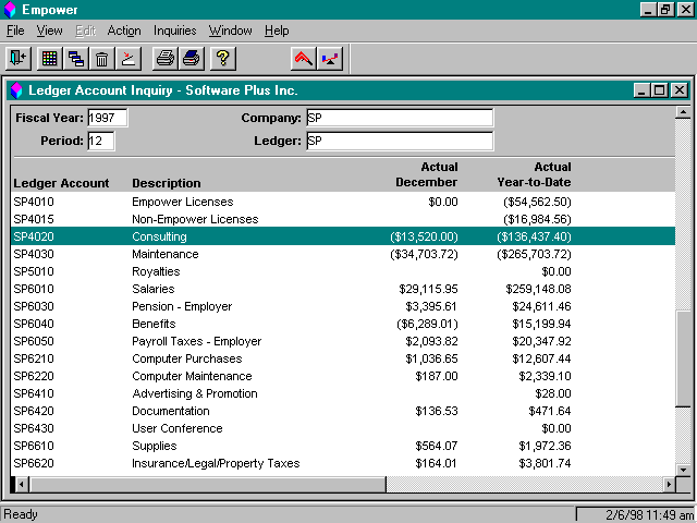 Ledger Account Inquiry